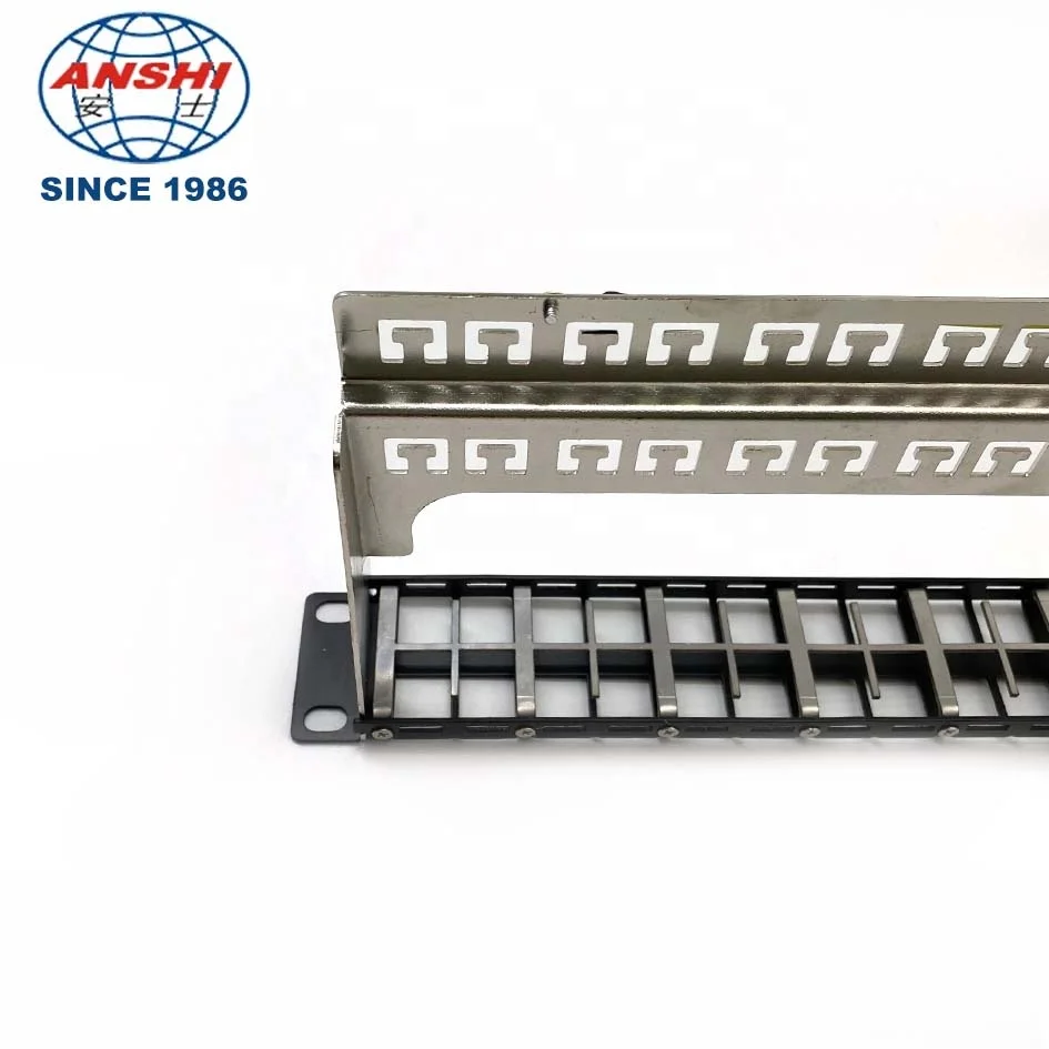 ANSHI  Unloaded 1U 48 Port 19 inch CAT5E CAT6 CAT6A Shielded STP Patch Panel with Cable Management