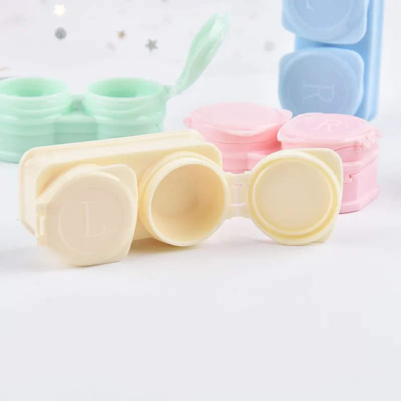 Macaroon Color Press Open Left/Right Leak Proof Travel Eyes Contact Lens Case With Tweezers Sucker