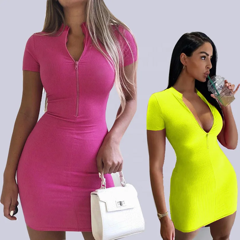 2022 summer new design women fashion dress casual cotton clothes knit mini bodycon dress