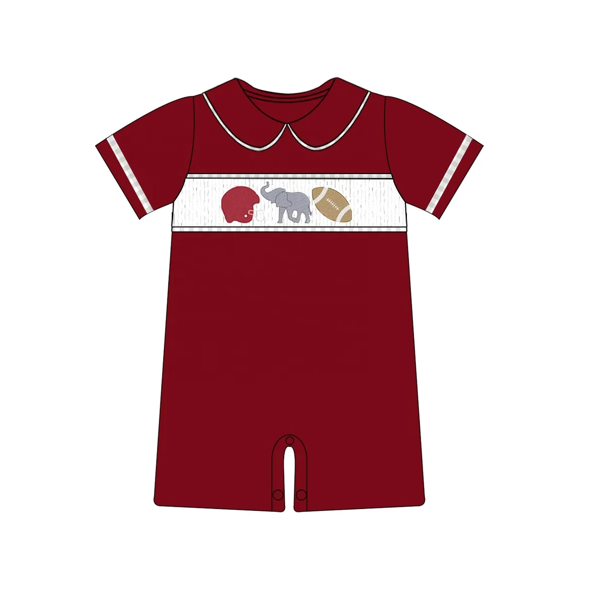 Puresun custom football team smocked children clothing scalloped collar little girl cotton dress with elephant embroidery