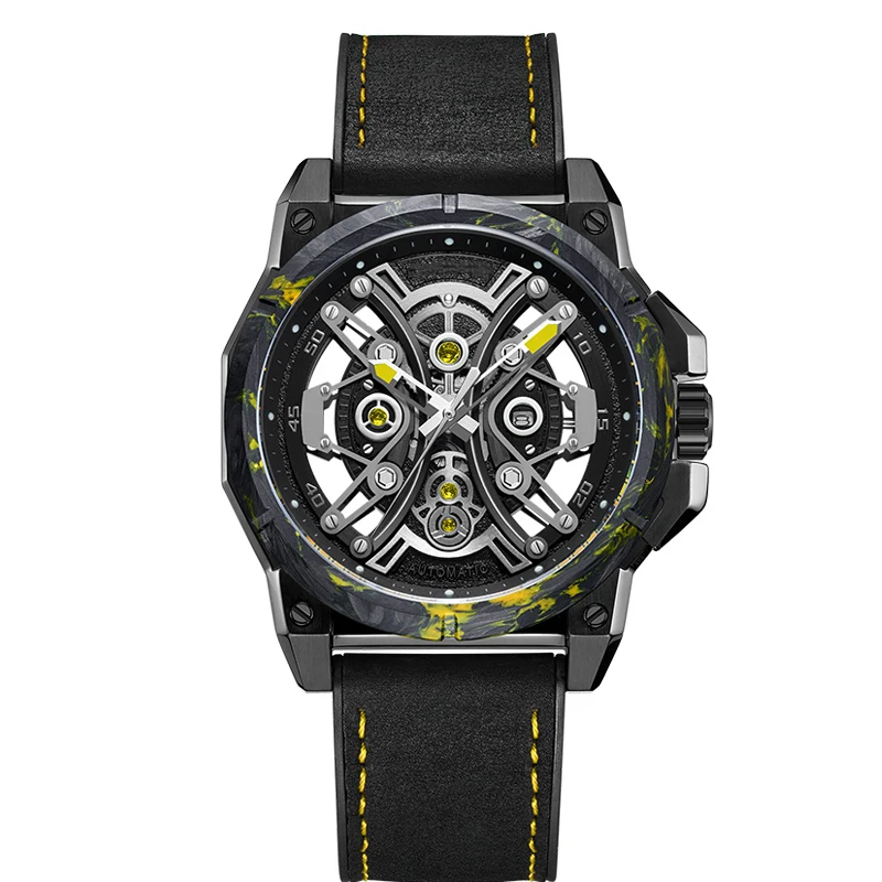 
Black Dial with Super Luminous Hands, Single Calendar Mechanical Watch for Man, Retro Rubber Strap Wristwatch 