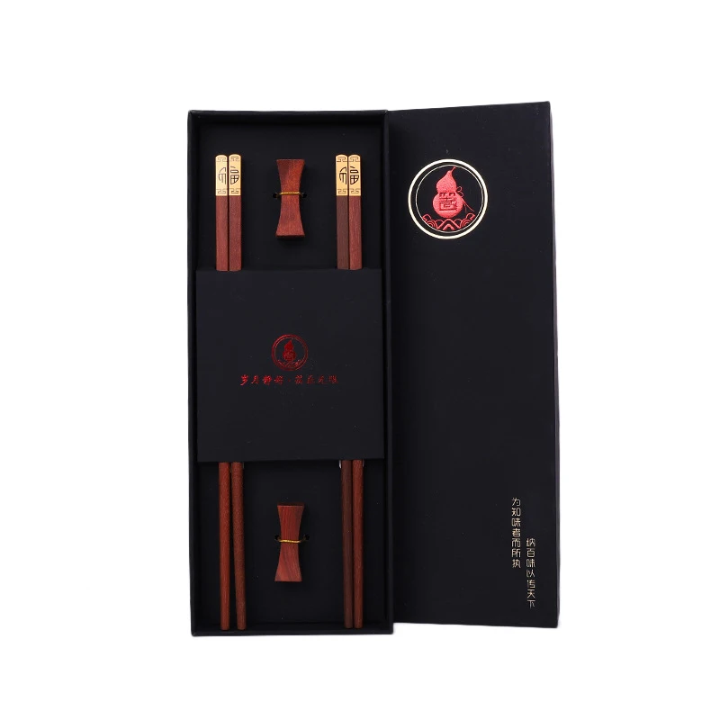 Non-slip Chinese Japanese Style Chopsticks Set Solid Wooden Chopsticks Chinese Business Gift 2 Pairs Set with Rack