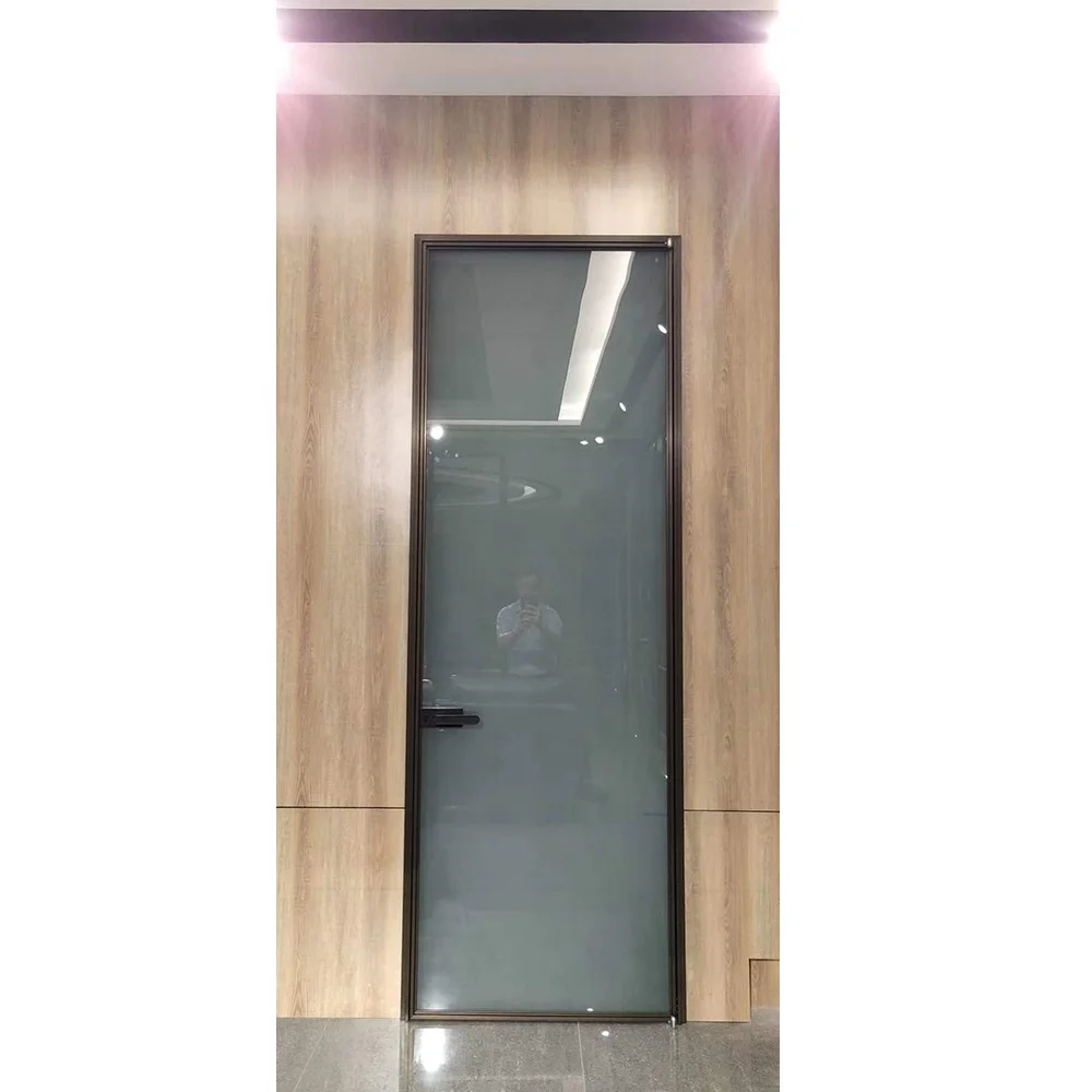 Frame Interior Flush Door Design High Guality Aluminum Frosted Glass Modern Swing Entry Doors Aluminum Alloy and Glass Finished