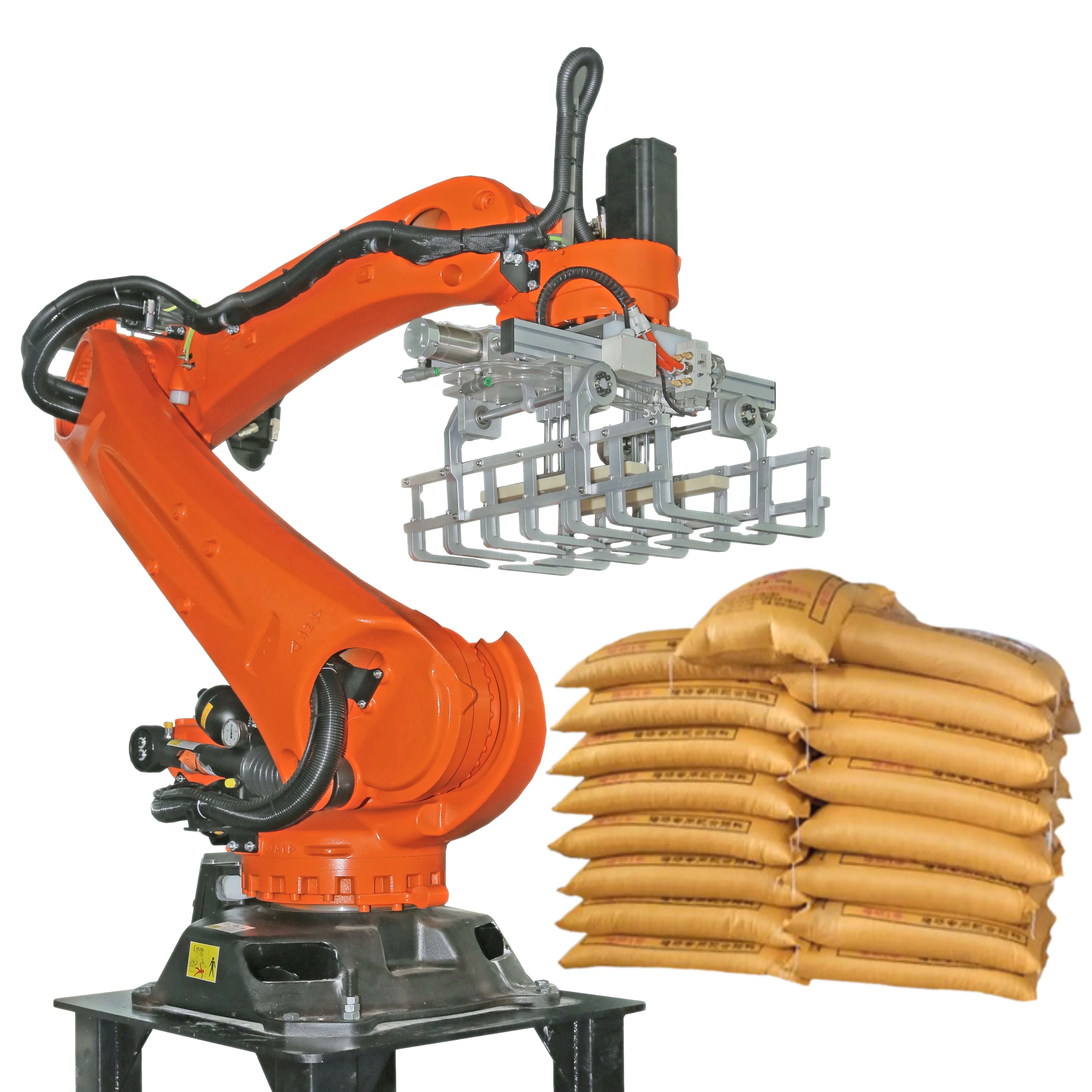 Palletizing packing pallet line stacking bags box case bottles wood pellets automatic cement bag kuka palletizer robot machine