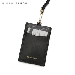 Hiram Beron Italian cow leather ID Card Holder Badge black staff neck card