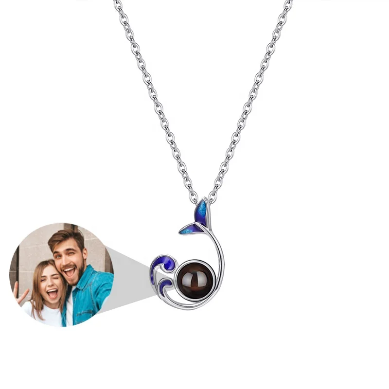 Beautiful Necklace for Women Blue Mermaid Pendant Projection Necklace Shopify Drops-hipping 100 Language I Love You Necklace