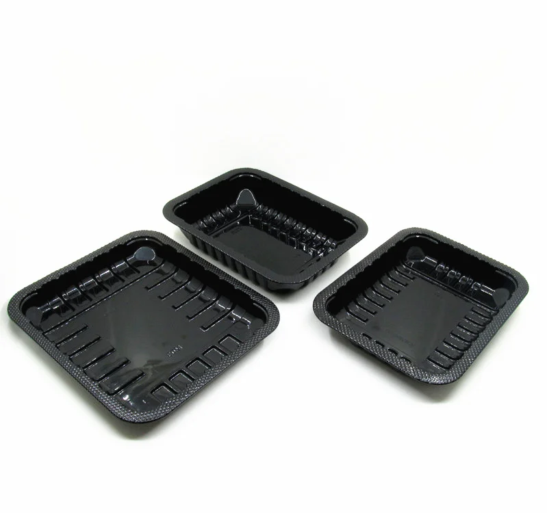 Custom Eco Friendly Biodegradable Display Plastic Bagasse Supermarket Frozen tray Black PP Packaging Meat Tray