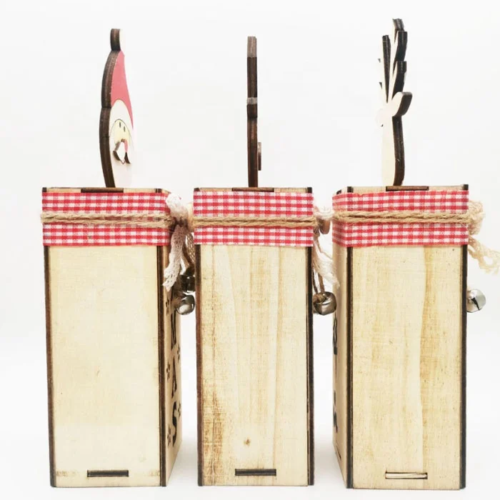 Hot Selling Wholesale Christmas LED Luminous Santa Snowman Elk Wooden Light Ornaments Gift Basket