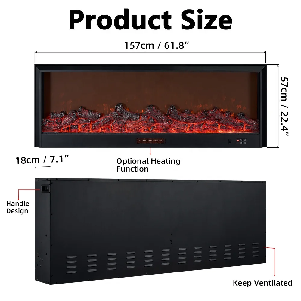 Indoor furniture french style 60 inch wall mounted decor led flame double 2 sided mirrored decorative electric fireplaces insert