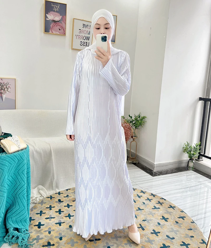 Hot Sale Elegant Maxi Dress Ladies Muslim Pleated Women Long Dress Abaya Women Muslim Dress Dubai
