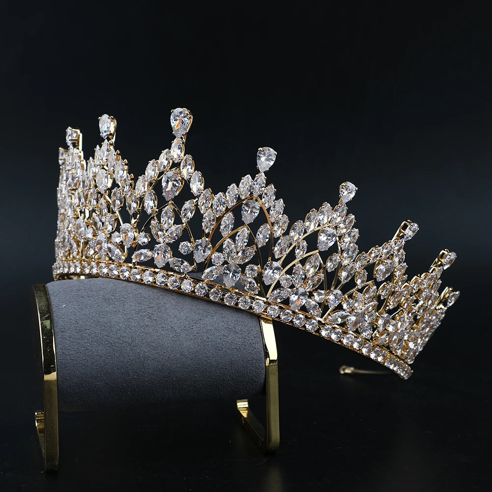 Handmade Zircon Crowns Bling Gold Platinum Plated Wedding Crown Queen Women Bridal Hair Accessories Tiara