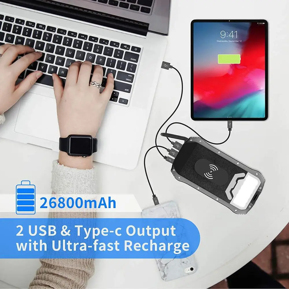  Двойной Usb-выход Ip66 водонепроницаемый внешний аккумулятор солнечное зарядное устройство солнечная батарея 20000 мАч солнечный с беспроводной