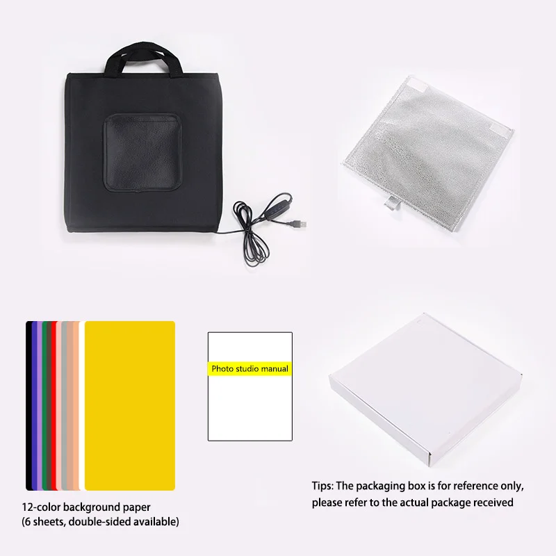 Mini Studio Light Box 15*15 Inch Dimmable Shooting Light Tent Desktop Photography Lighting Kit with 6 Colors Background