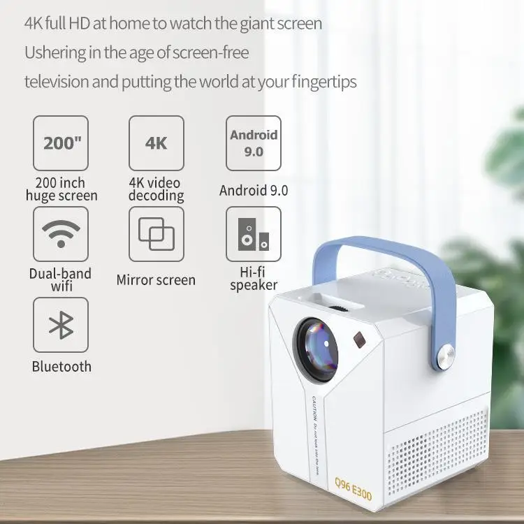 120ANSI lumens LCD smart Q96 E300 video projector android 9.0 manual focus dual wifi hifi speaker home theater projector