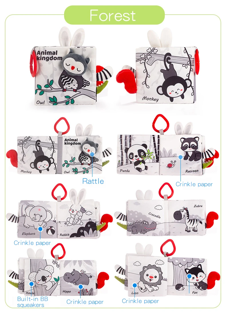 Black and white tail cloth book baby early education palm Book ring paper toy T034