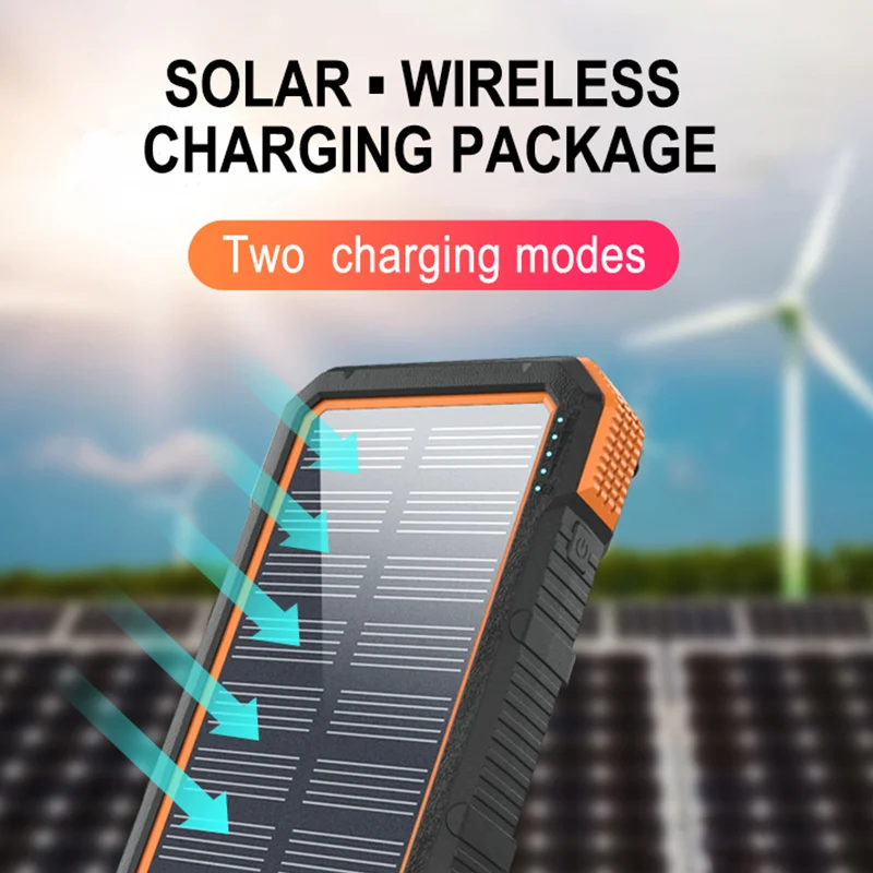 QC3.0 Quick Charge Solar power bank 20000mah with 10W wireless charging and double SOS flashlights