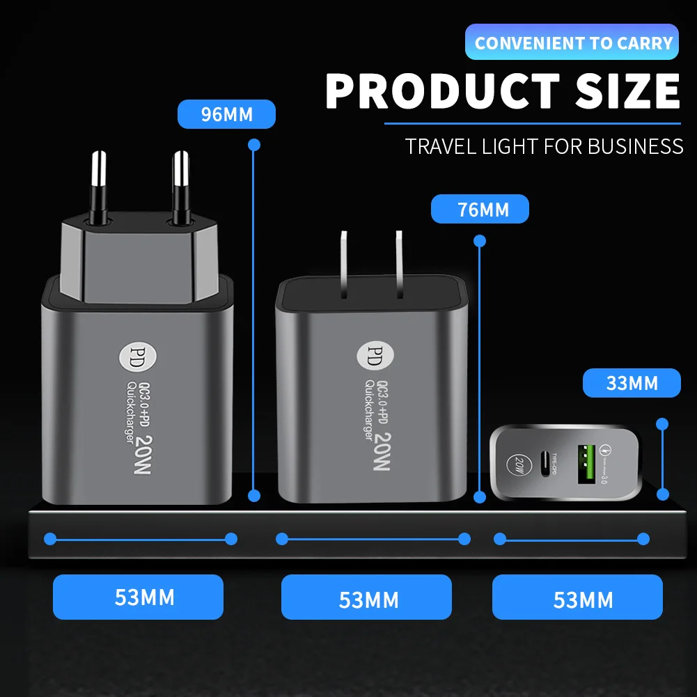 Factory wholesale Custom logo 20W Phone Fast Chargers Type C Wall Charger Adapter UK EU Fast Charging Charger Phone Accessories