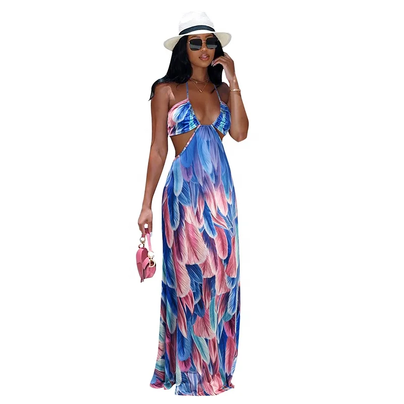Wholesale Ladies Costume Women Long Halter Maxi Dress Bodycon Casual Bohemian Maxi Dresses Sundress