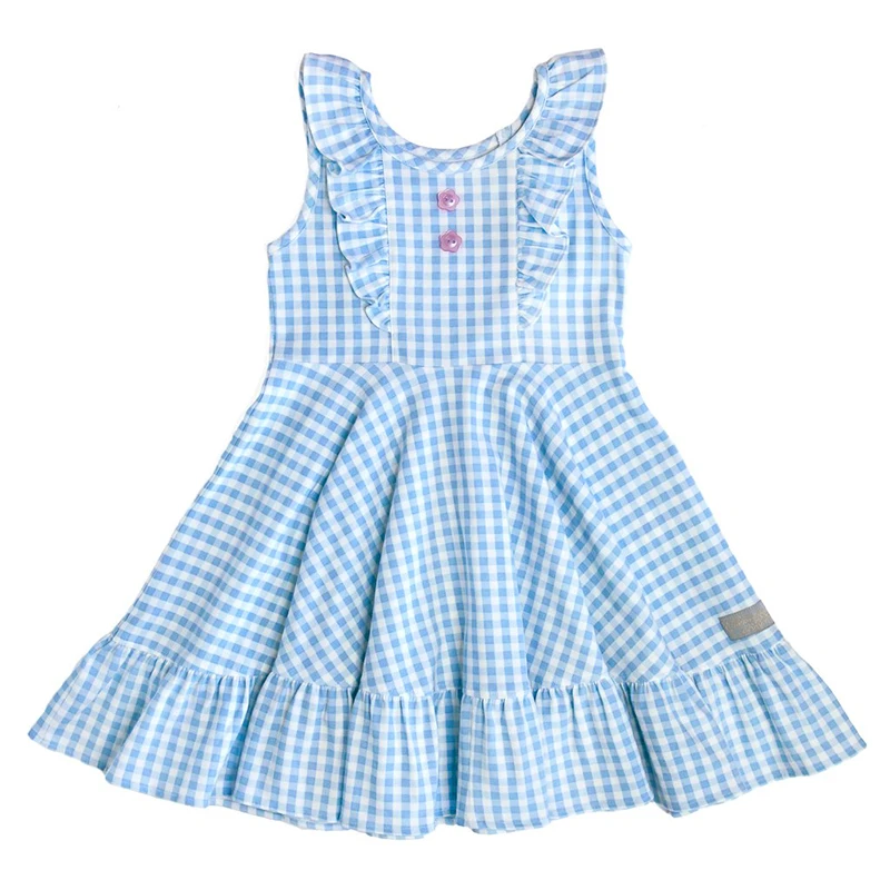 Newly arrival East rose kids clothing cute girl cotton ruffle dress custom girl fancy plaid dress