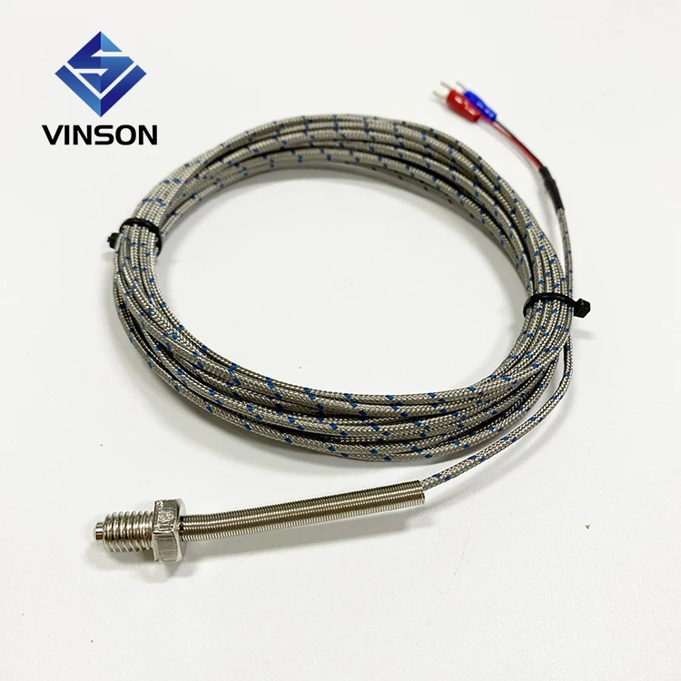 industrial M6 M8 thread bolt screw K/J type thermocouple manufacturers with metail braid 1m 2m 3m lead wire