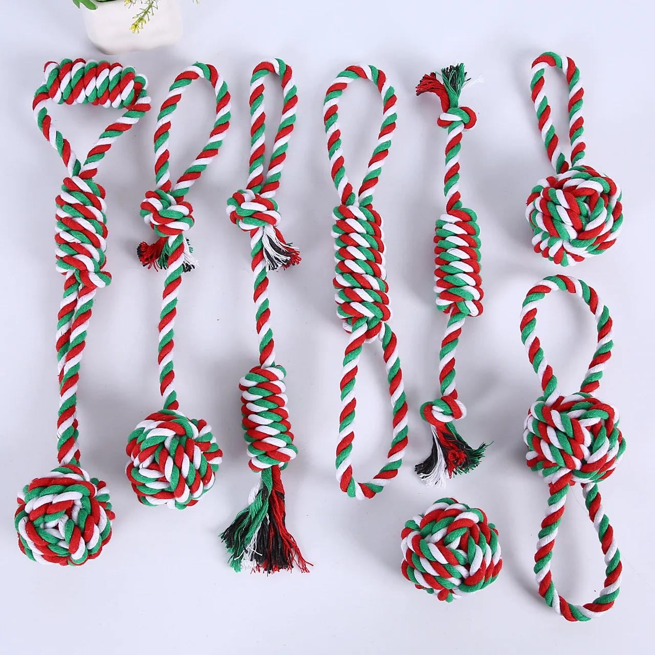 Hot sale Christmas pet cotton rope toy dog molar chew toy multiple styles pet toy set for dog