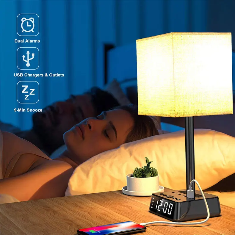 DL809C  alarm clock socket modern elegant hotel home decor reading table lamps bedside lamp with USB hub