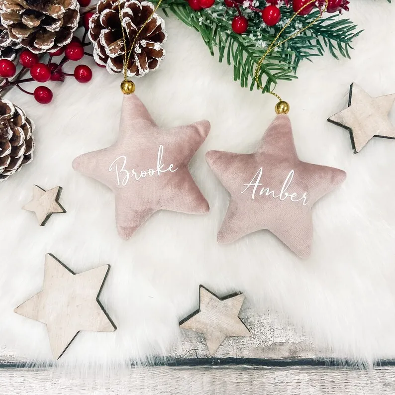 Personalized Baubles Xmas Tree Ornaments Christmas Velvet Star Pendant Custom Plush Star Ornaments Christmas Decor Velvet Star