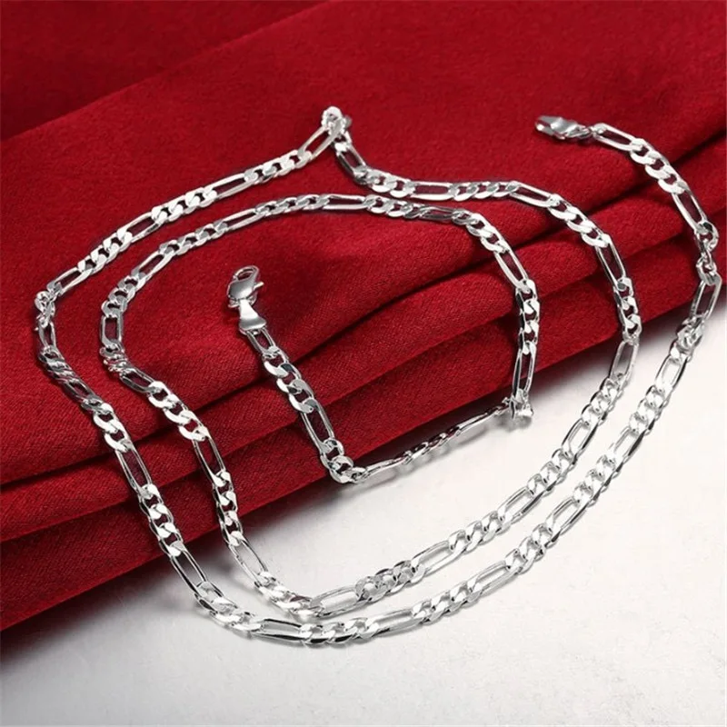 Wholesale Fashion Best Selling Multi Size Figaro Cuban Link Chain Silver Plated 4MM Copper  Necklace Jewelry Necklace