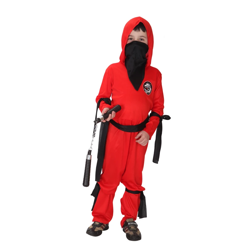 Red Ninja Cosplay Movie Boy Halloween Jumpsuit Mardi Gras Party Costume With Superhero Cape
