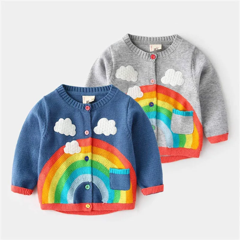 Factory Design Unisex Kids Thin Cardigan Sweater Long Sleeve Spring Rainbow And Clouds