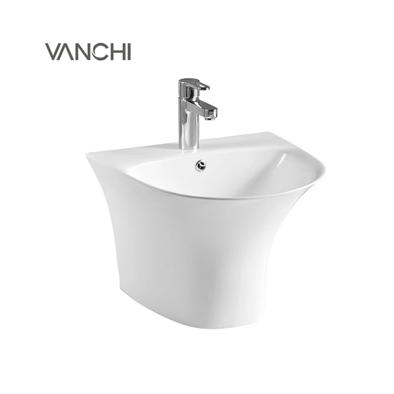 Porcelain wash basin semi pedestal wall hang sinks cheaper price basin with fixing screw