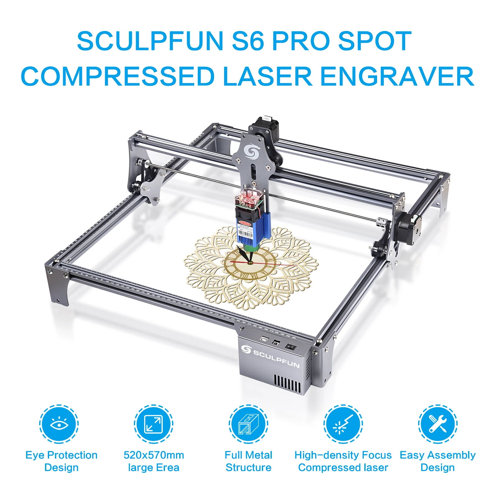 Лазерный гравер SCULPFUN S6Pro принтер «сделай сам» для нанесения логотипа резак лазерный гравировальный станок деревообрабатывающая резьба 60 Вт мини-лазер