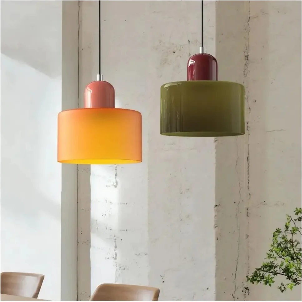 Lamps 2024 New Arrival Morandi Cylinder Colored Glass Pendant Light Nordic Macaron LED Hanging Lamp for Home Cafe Restaurant