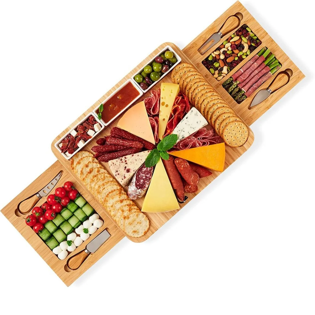 WOOD  Cheese Board and Knife Set with Charcuterie Board Serving Tray   bamboo craft  Luxury Cheese board   Gift Cheeseboard