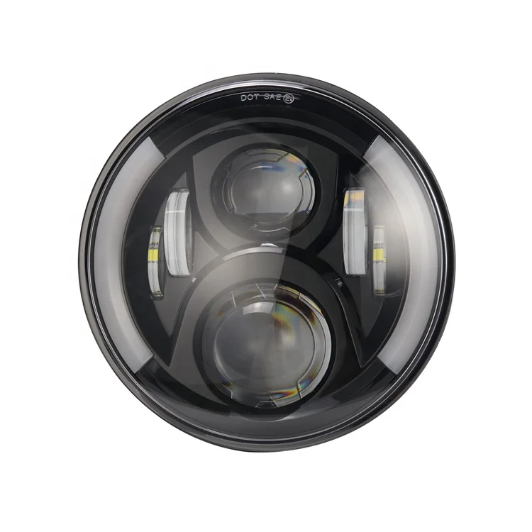 7 Inch Round LED Car Motorcycle Headlight 60W Hi/Low Beam White(Amber) DRL Halo Ring Angle Eyes for Wrangler Suzuki VAZ 2101