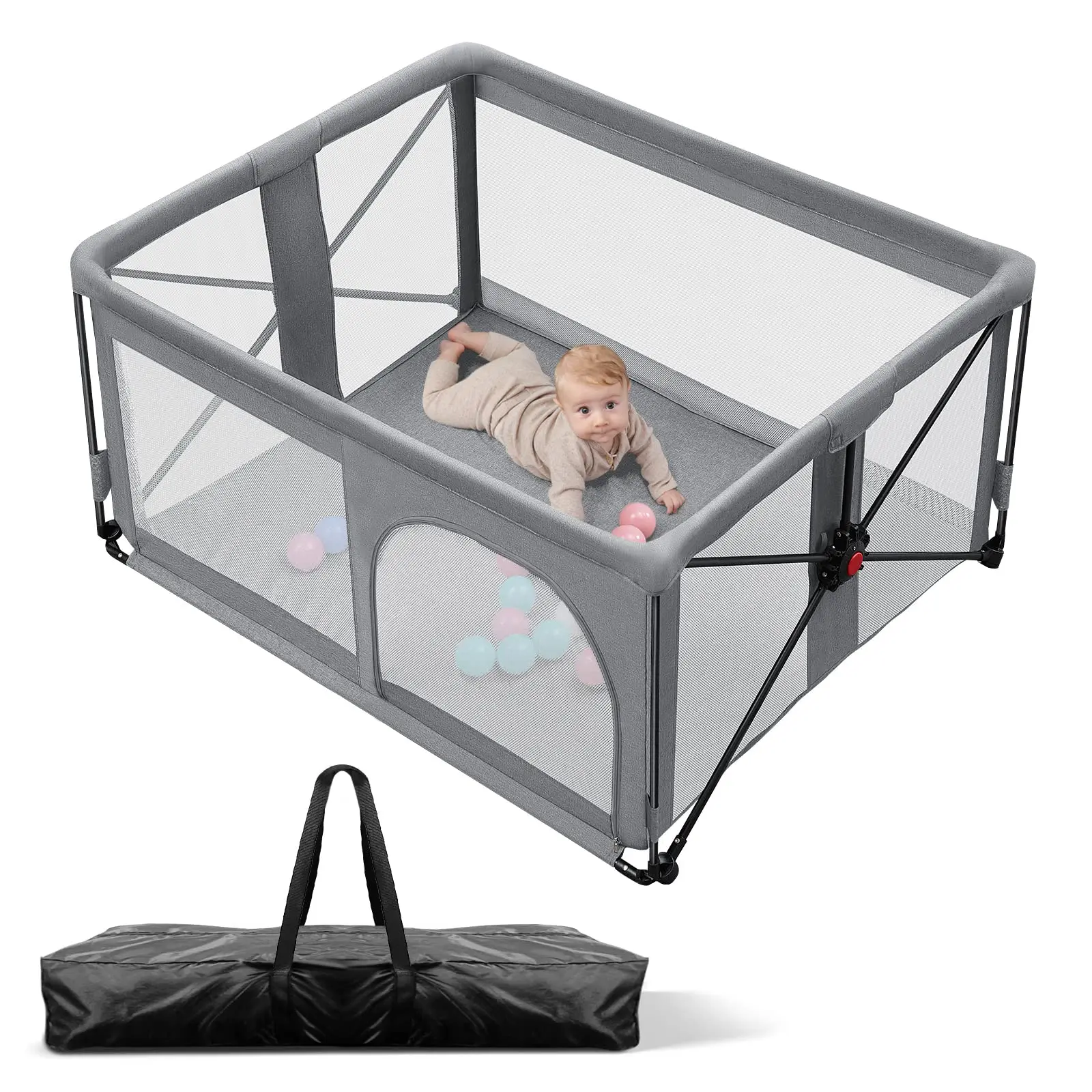 Foldable Baby Playpen, RONBEI Portable Foldable Playpen for Babies and Toddlers, Travel Indoor Outdoor Baby Playpen