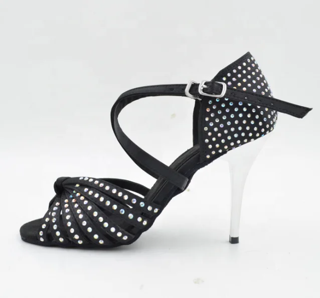 EVKOO Brand New Arrival Crystal Satin Women Latin Salsa Ballroom Tango Sliver Heel Dance Shoes On Promotion 2315