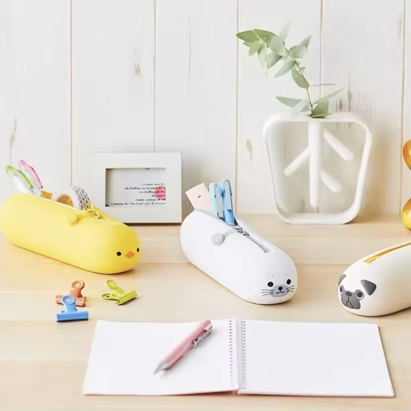 New arrival cute cartoon printed animal shape school kids waterproof pencil case