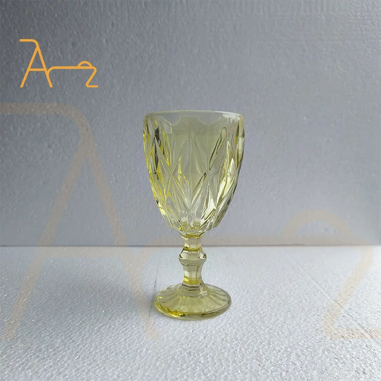 Hot selling wedding use products 2023 new design colored glassware vintage glass goblets unique embossed drinking wine glass
