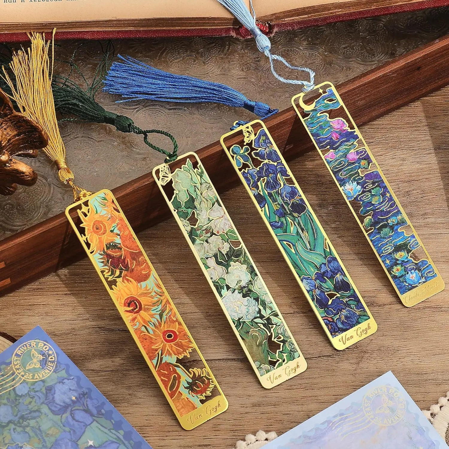 Металлические закладки с кисточкой Золотая полая Закладка для закладок Van Gogh картина маслом тематическая книга