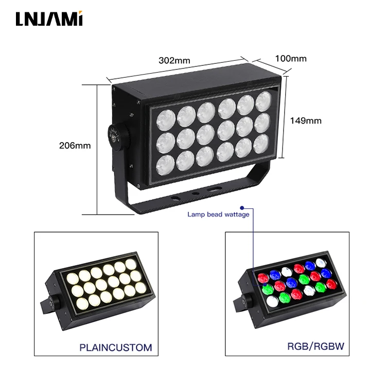 Наружный светодиодный прожектор LNJAMI IP65 36 Вт 54 Вт, квадратный DMX RGB для ландшафта, фасадный наружный прожектор