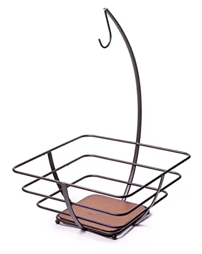 Large Sized Bronze Banana Hanger Fruit Bowl Tree Basket with Wood Base