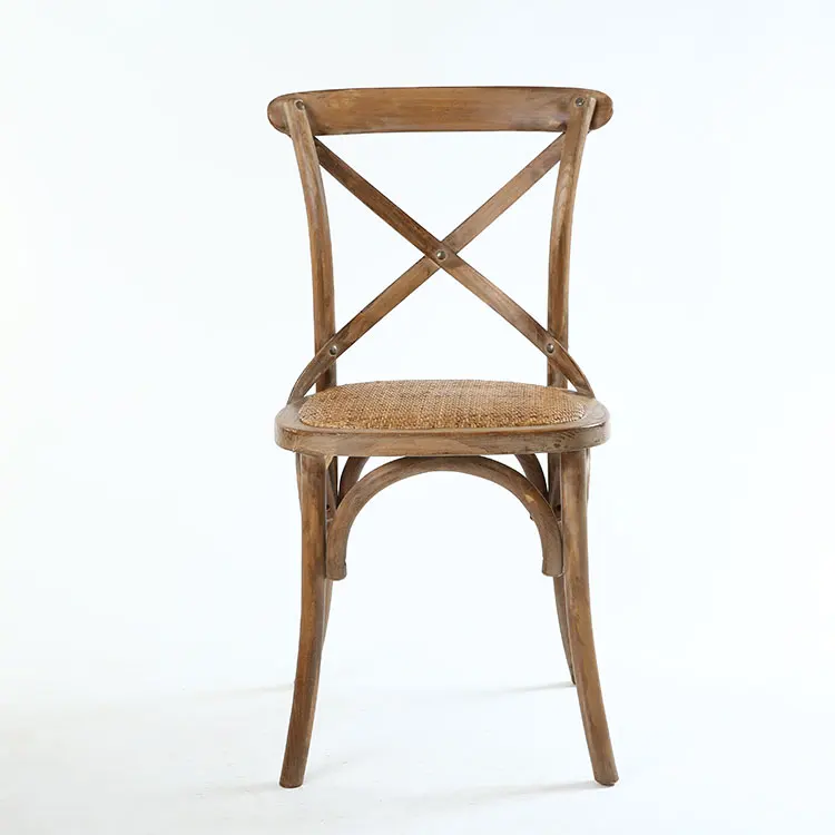 Commercial Furniture Rattan Seat Cross Back Wood Party Chairs for Event Wedding Hotel