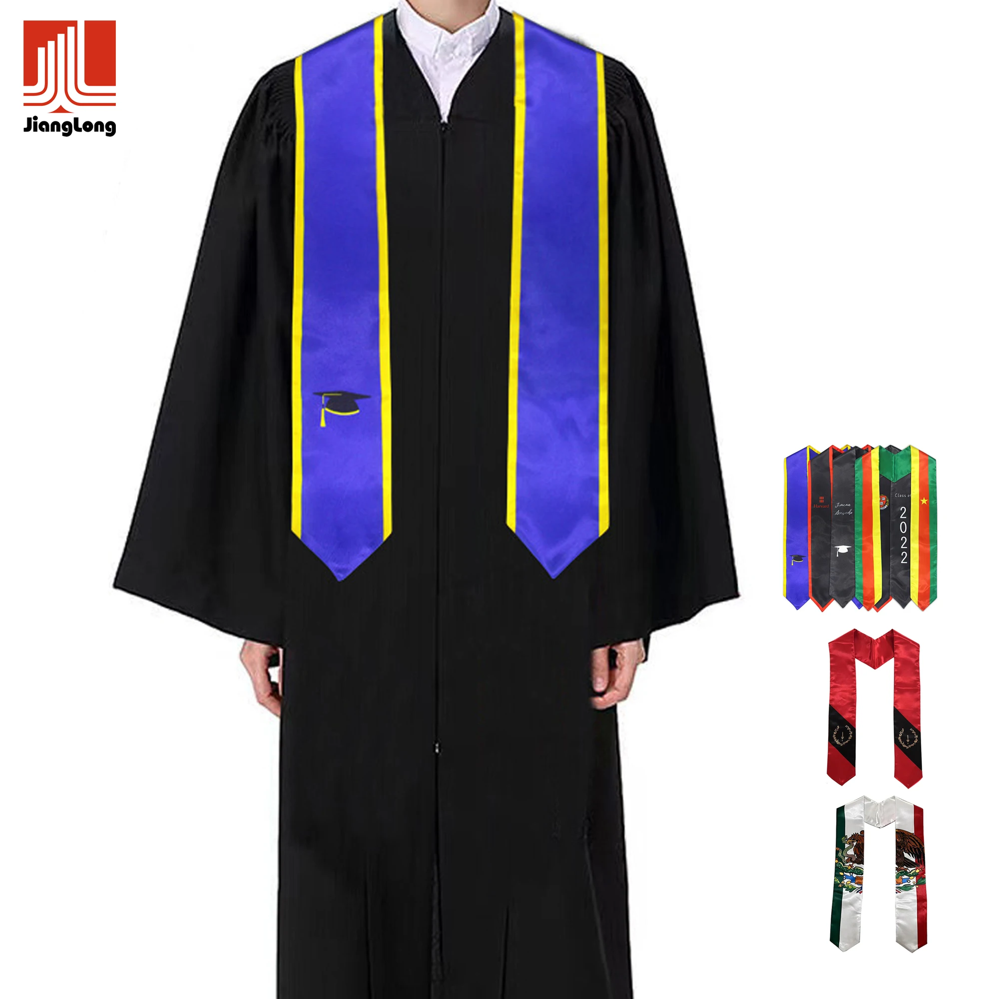 Custom Logo Printed Mexico Graduation Sash Satin Fabric Embroidery Haiti Graduation Stole Graduation Scarf