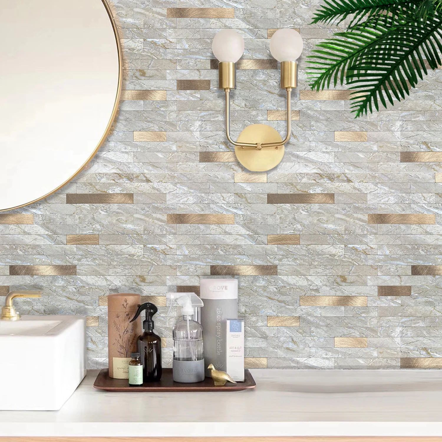 Modern Kitchen Peel and Stick Wall Mosaic Tiles Aluminum Plastic Composite Square Design