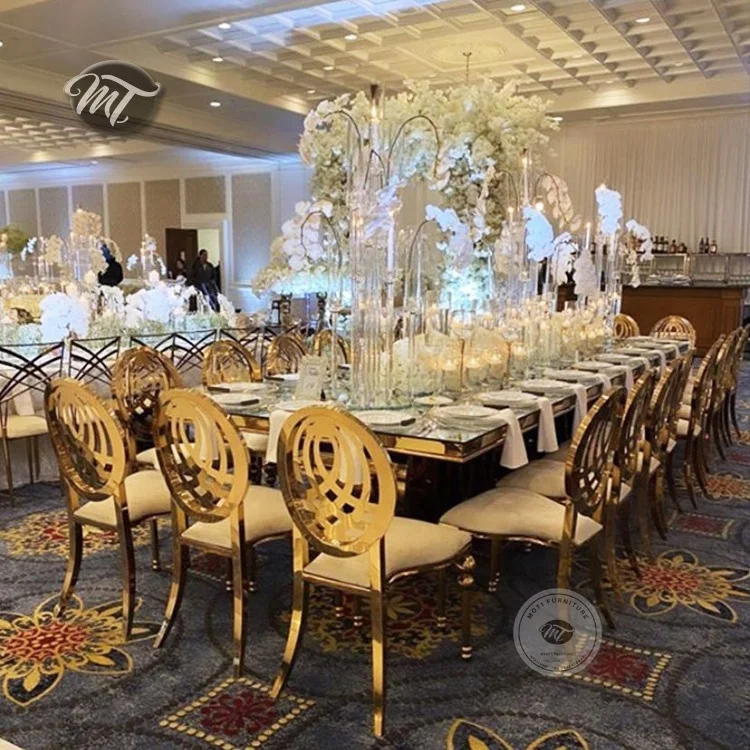 Wholesale commercial banquet hall turkey gold round high back stainless steel wedding and event chairs