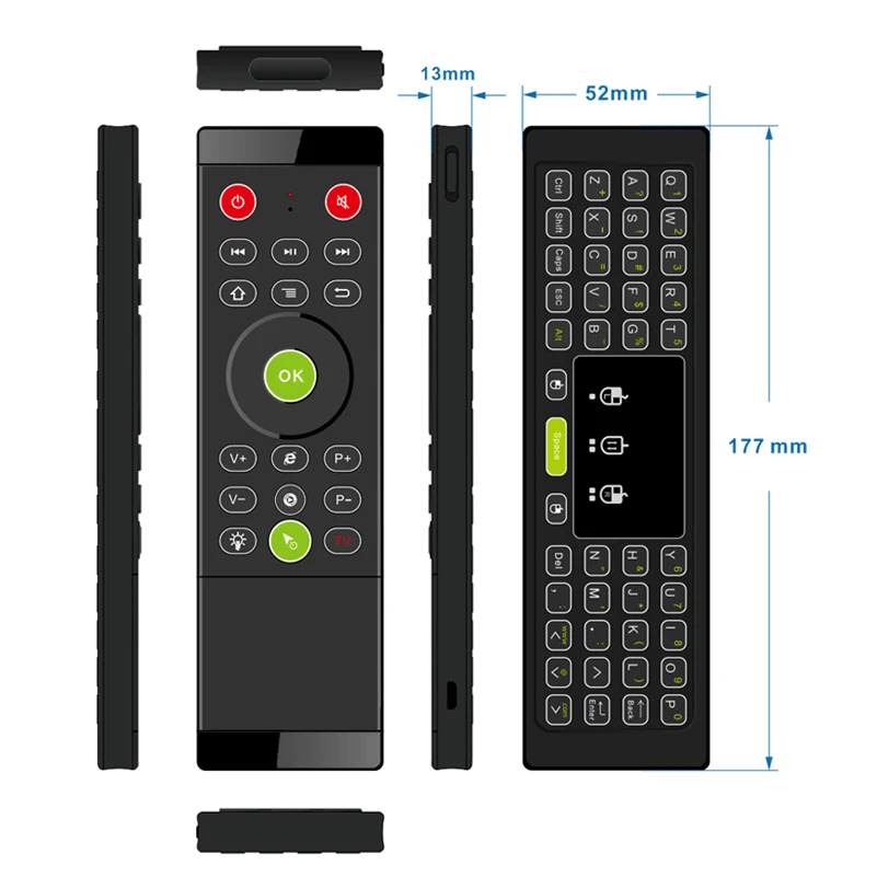
2.4 Ghz Wireless Mini Keyboard Touchpad Air Mouse Smart IR Remote USB Learning Remote Control Android TV Box 