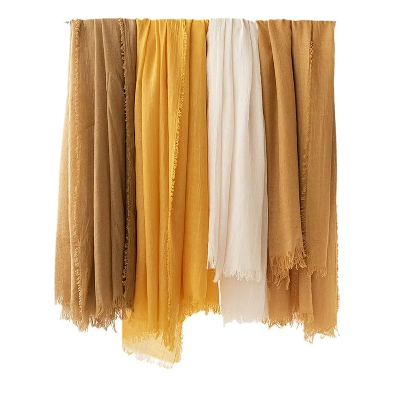 Cotton linen scarf women spring and autumn solid color Japanese and Korean scarf sun protection warm shawl simple retro Muslim