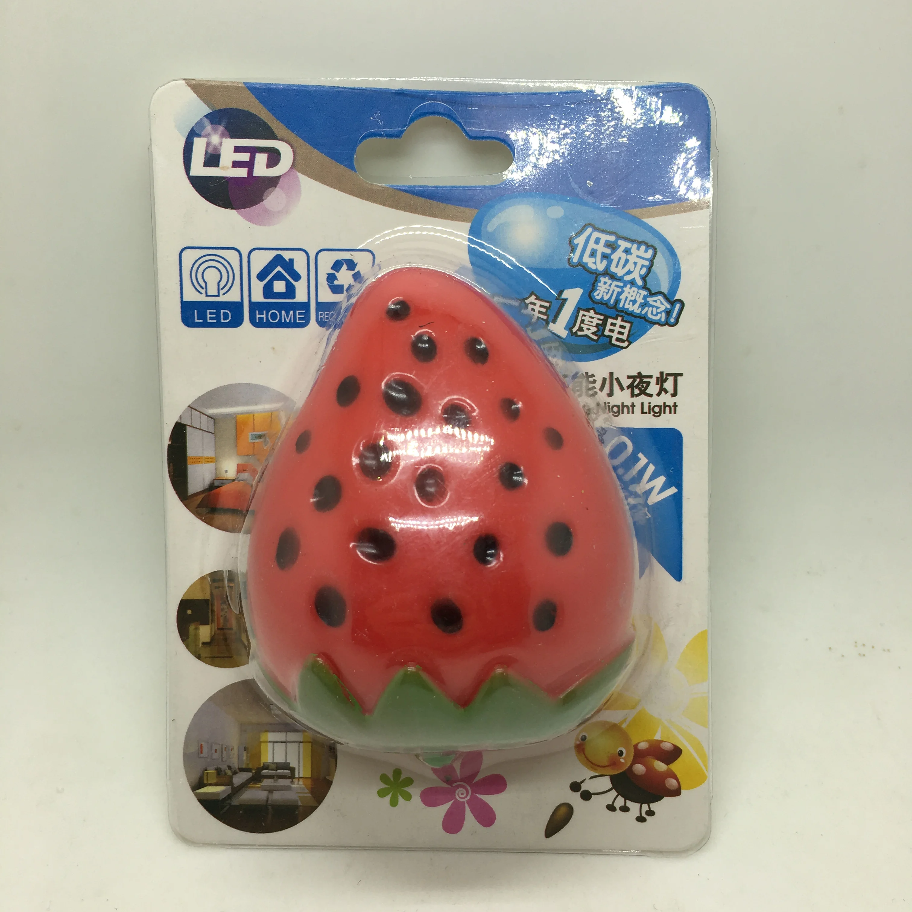 OEM W005 cartoon strawberry LED SMD mini switch plug in small wall night light lamp with 0.6W and 110V or 220V for  bedroom