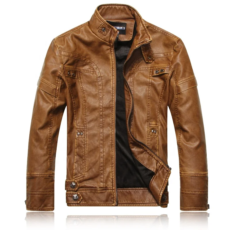 Men fashion casual fleece lined classic motorcycle race pu leather jacket